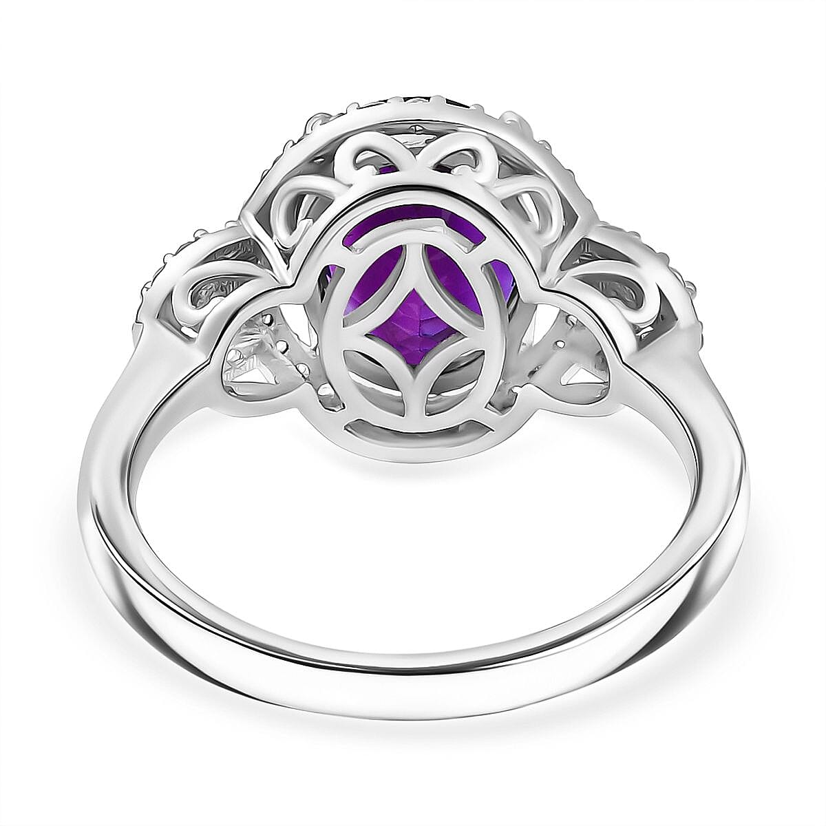 Natural Moroccan Amethyst & White Zircon Classic Garden Glow Ring in Rhodium Overlay Sterling Silver 3.00 Ct. Natural Moroccan Amethyst & White Zircon Classic Garden Glow Ring in Rhodium Overlay Sterling Silver 3.00 Ct.
