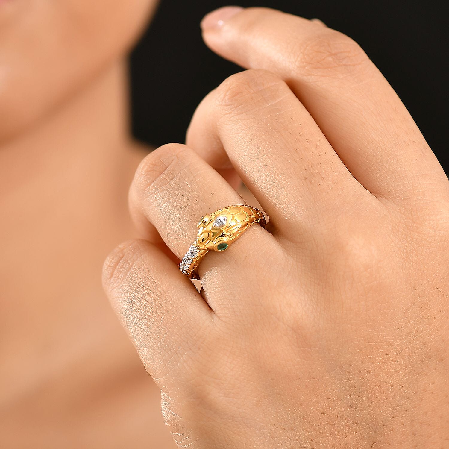 GP Serpentine Collection - White Sapphire, Blue Sapphire & Zambian Emerald Ring in 18K Vermeil Yellow Gold Plated Sterling Silver