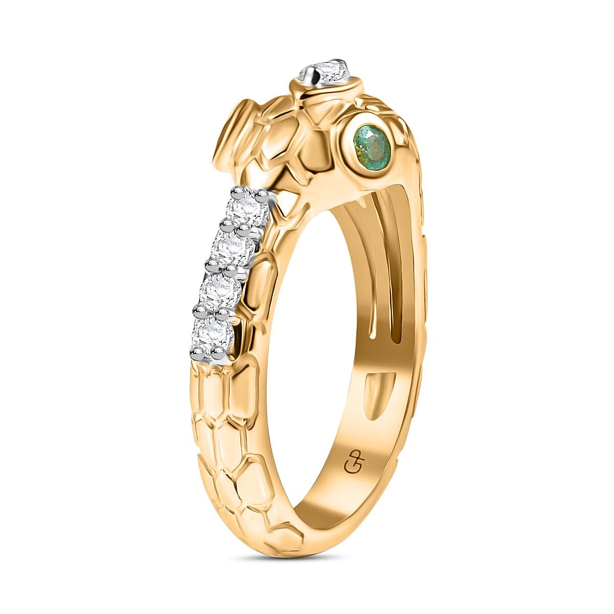 GP Serpentine Collection - White Sapphire, Blue Sapphire & Zambian Emerald Ring in 18K Vermeil Yellow Gold Plated Sterling Silver
