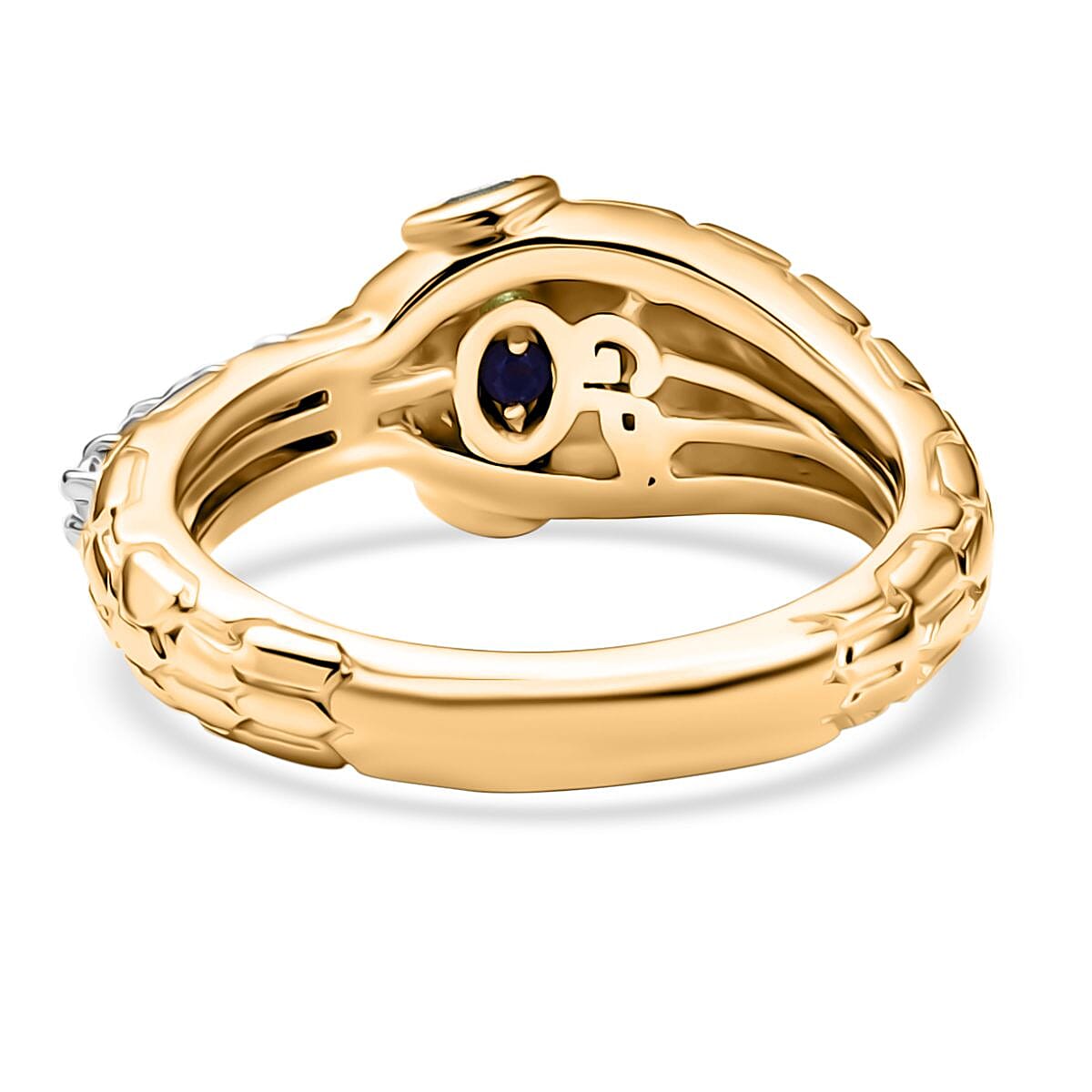 GP Serpentine Collection - White Sapphire, Blue Sapphire & Zambian Emerald Ring in 18K Vermeil Yellow Gold Plated Sterling Silver
