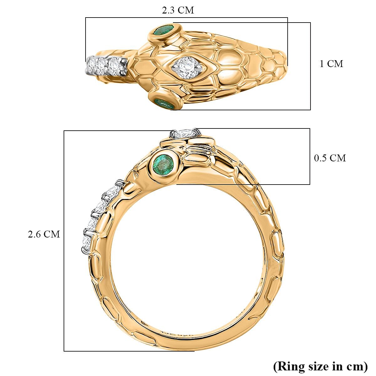 GP Serpentine Collection - White Sapphire, Blue Sapphire & Zambian Emerald Ring in 18K Vermeil Yellow Gold Plated Sterling Silver