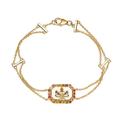 GP Italian Garden Collection - Citrine, Blue Sapphire, Multi - Tourmaline Adjustable Chain Bee Motif Bracelet (Size - 8) with Lobster Clasp in 18K Vermeil Yellow Gold Plated Sterling Silver 1.07 Ct.