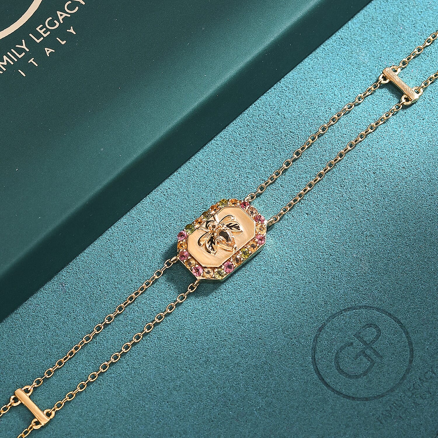 GP Italian Garden Collection - Citrine, Blue Sapphire, Multi - Tourmaline Adjustable Chain Bee Motif Bracelet (Size - 8) with Lobster Clasp in 18K Vermeil Yellow Gold Plated Sterling Silver 1.07 Ct.