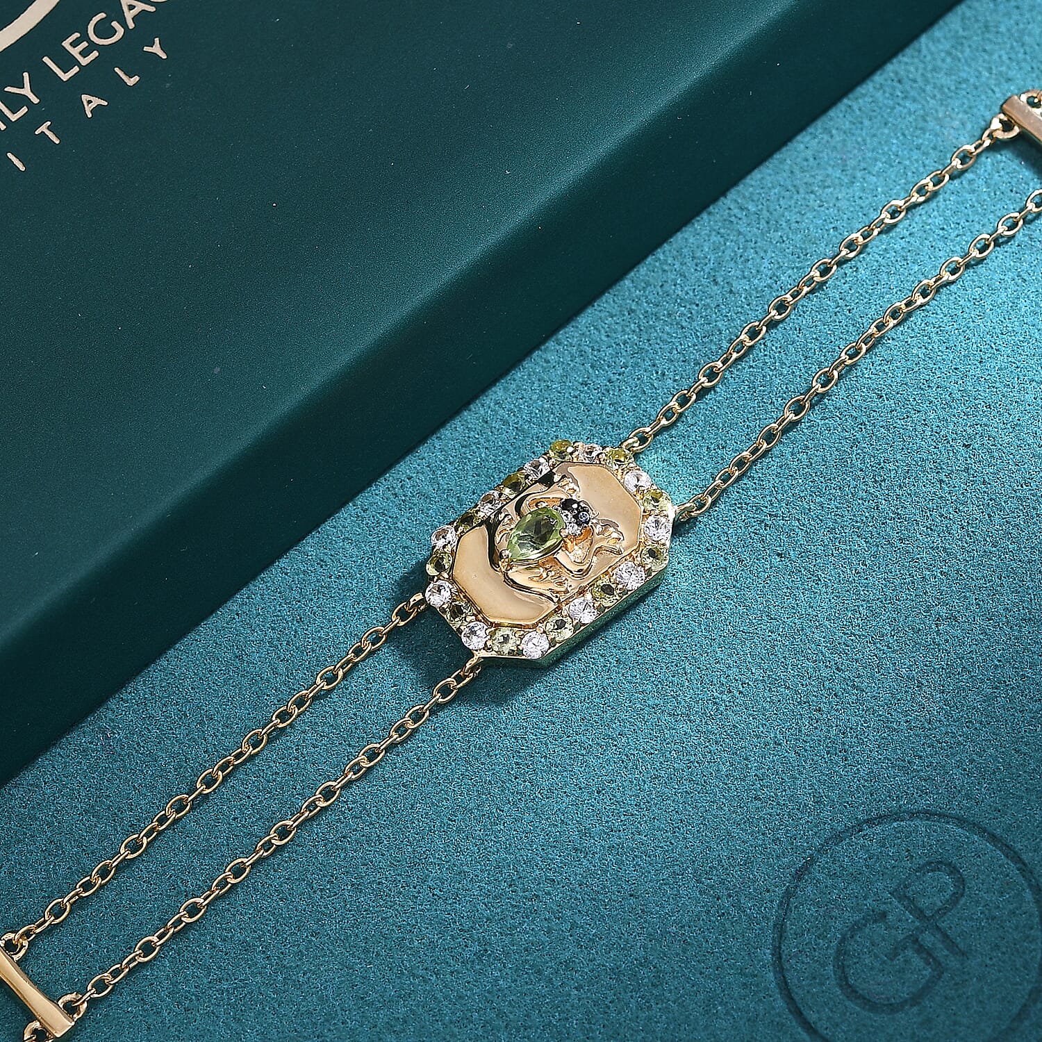 GP Italian Garden Collection - Peridot, Blue Sapphire, Black Spinel & White Zircon Adjustable Chain Frog Motif Bracelet (Size 8) with Lobster Clasp in 18K Vermeil YG Plated Sterling Silver 1.09 Ct.