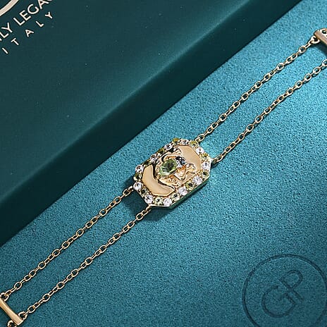 GP Italian Garden Collection - Peridot, Blue Sapphire, Black Spinel & White Zircon Adjustable Chain Frog Motif Bracelet (Size 8) with Lobster Clasp in 18K Vermeil YG Plated Sterling Silver 1.09 Ct.