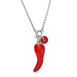 GP Chilli Pepper Collection - Blue Sapphire Enamelled Charm Necklace (Size - 20) in Rhodium Overlay Sterling Silver, Silver Wt. 7.05 Gms.