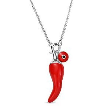 GP Chilli Pepper Collection - Blue Sapphire Enamelled Charm Necklace (Size - 20) in Rhodium Overlay Sterling Silver, Silver Wt.7.05 Gms.