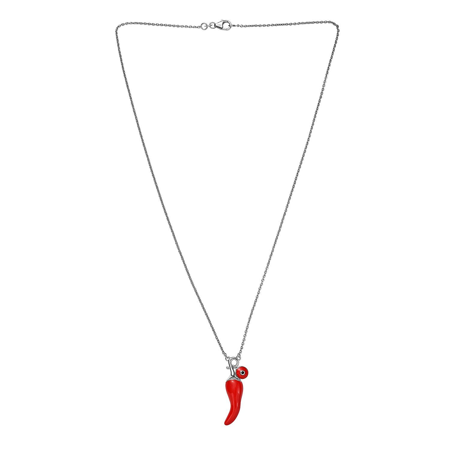 GP Chilli Pepper Collection - Blue Sapphire Enamelled Charm Necklace (Size - 20) in Rhodium Overlay Sterling Silver, Silver Wt. 7.05 Gms.