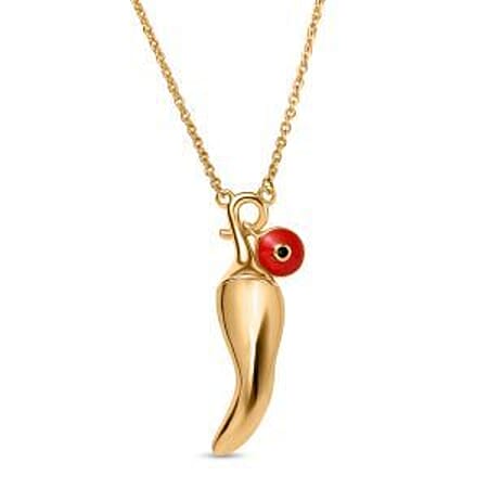 GP Chilli Pepper Collection - Blue Sapphire Plain Charm Necklace (Size - 20) in 18K Vermeil Yellow Gold Plated Sterling Silver, Silver Wt. 7.10 Gms.