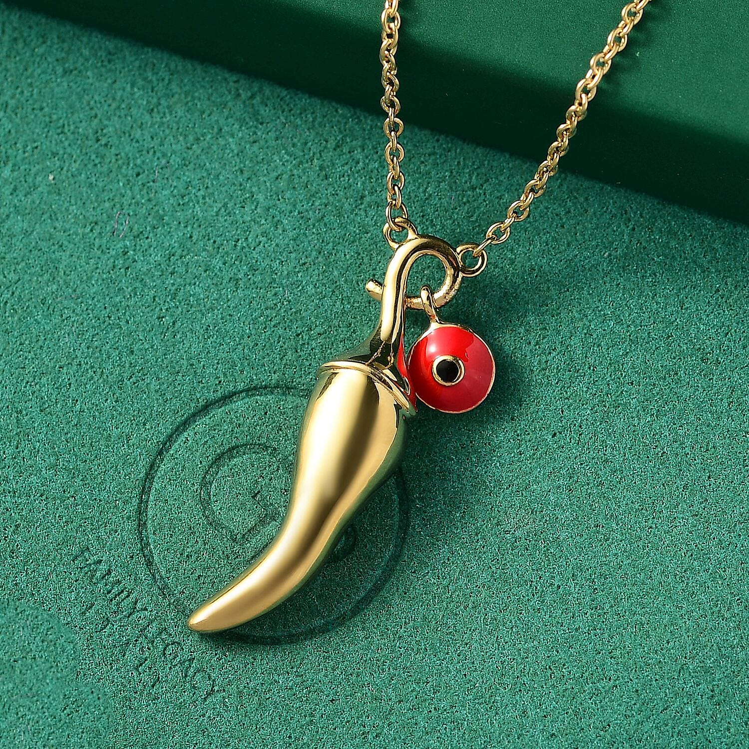 GP Chilli Pepper Collection - Blue Sapphire Plain Charm Necklace (Size - 20) in 18K Vermeil Yellow Gold Plated Sterling Silver, Silver Wt. 7.10 Gms.