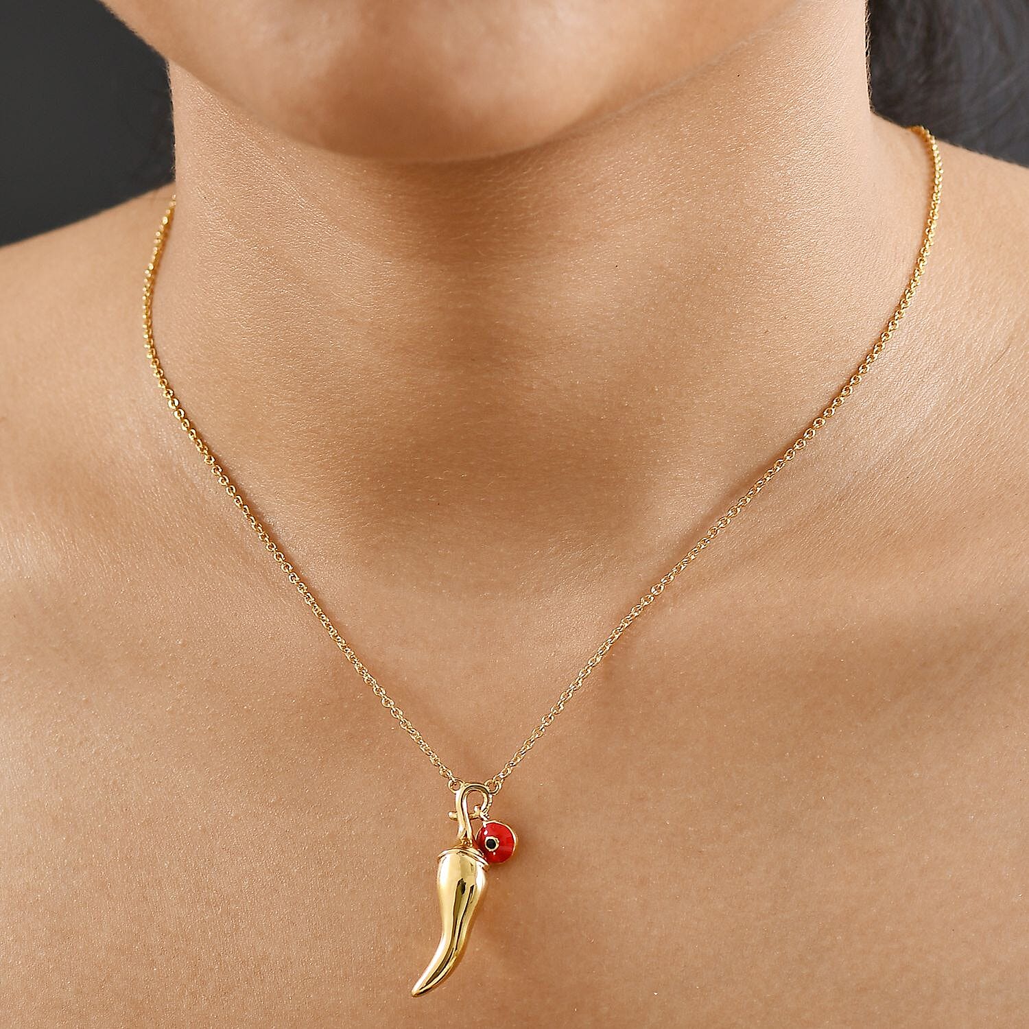 GP Chilli Pepper Collection - Blue Sapphire Plain Charm Necklace (Size - 20) in 18K Vermeil Yellow Gold Plated Sterling Silver, Silver Wt. 7.10 Gms.