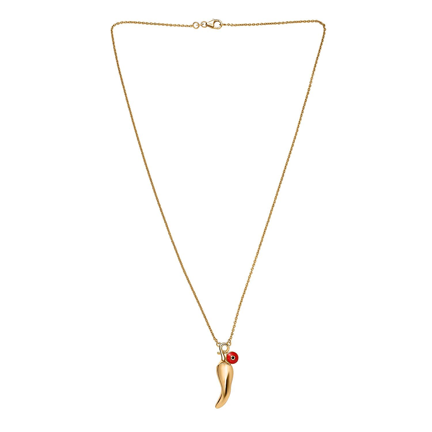 GP Chilli Pepper Collection - Blue Sapphire Plain Charm Necklace (Size - 20) in 18K Vermeil Yellow Gold Plated Sterling Silver, Silver Wt. 7.10 Gms.