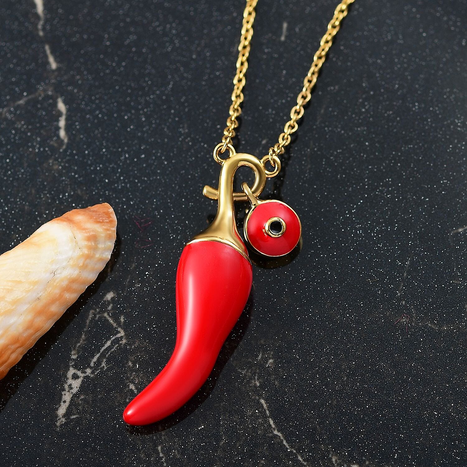 GP Chilli Pepper Collection - Blue Sapphire Enamelled Charm Necklace (Size - 20) in 18K Vermeil Yellow Gold Plated Sterling Silver, Silver Wt.7.08 Gms.