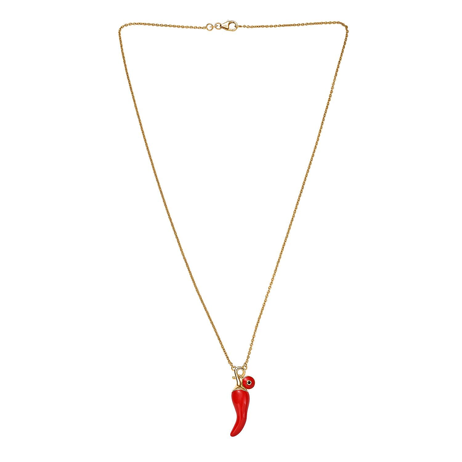 GP Chilli Pepper Collection - Blue Sapphire Enamelled Charm Necklace (Size - 20) in 18K Vermeil Yellow Gold Plated Sterling Silver, Silver Wt.7.08 Gms.