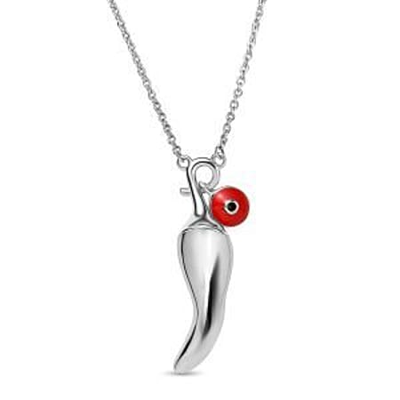 GP Chilli Pepper Collection - Blue Sapphire Plain Charm Necklace (Size - 20) in Rhodium Overlay Sterling Silver, Silver Wt.7.10 Gms GP Chilli Pepper Collection - Blue Sapphire Plain Charm Necklace (Size - 20) in Rhodium Overlay Sterling Silver, Silver Wt.7.10 Gms