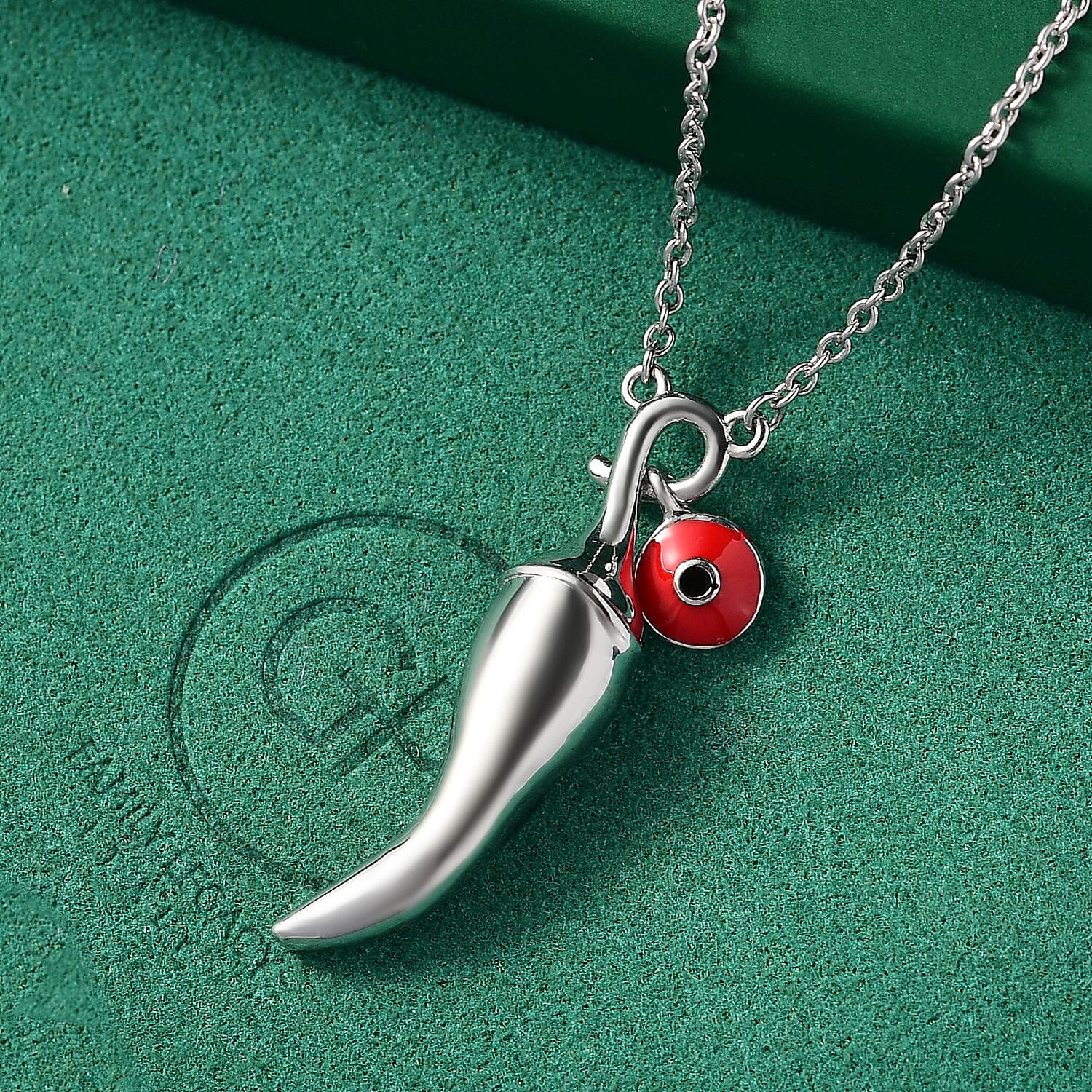 GP Chilli Pepper Collection - Blue Sapphire Plain Charm Necklace (Size - 20) in Rhodium Overlay Sterling Silver, Silver Wt. 7.10 Gms.