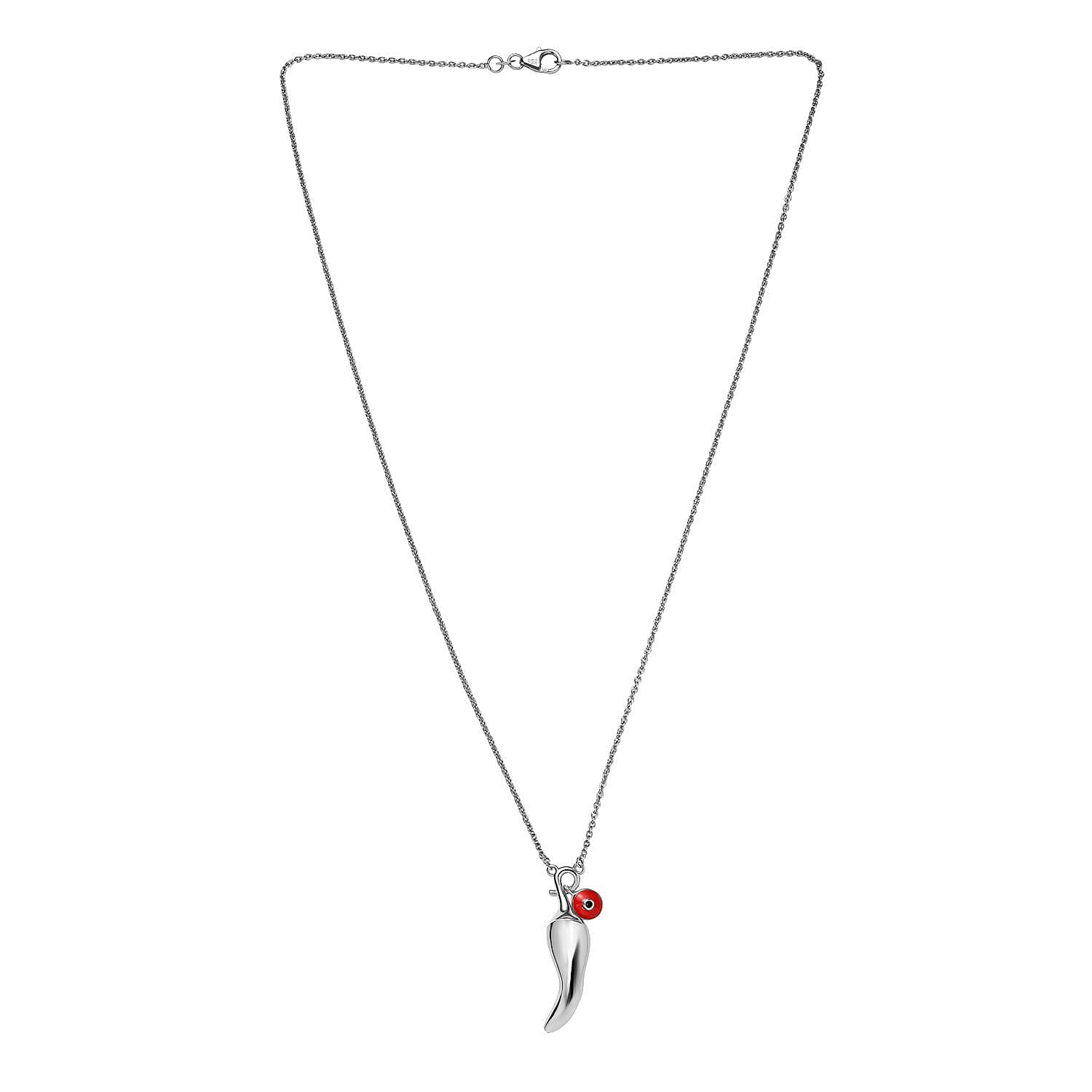 GP Chilli Pepper Collection - Blue Sapphire Plain Charm Necklace (Size - 20) in Rhodium Overlay Sterling Silver, Silver Wt. 7.10 Gms.