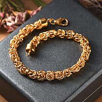 Sterling Silver Byzantine Bracelet (Size - 7.5) with Lobster Clasp in Yellow Gold Plating