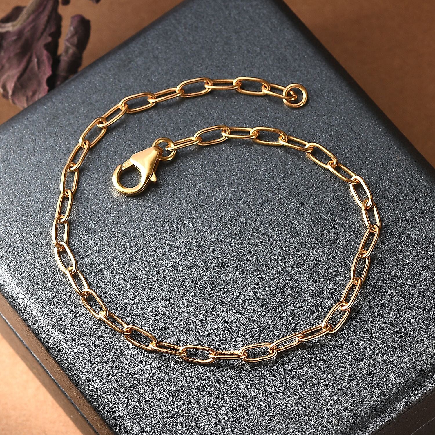 Paper Clip Bracelet (Size - 7.5) in Yellow Gold Sterling Silver