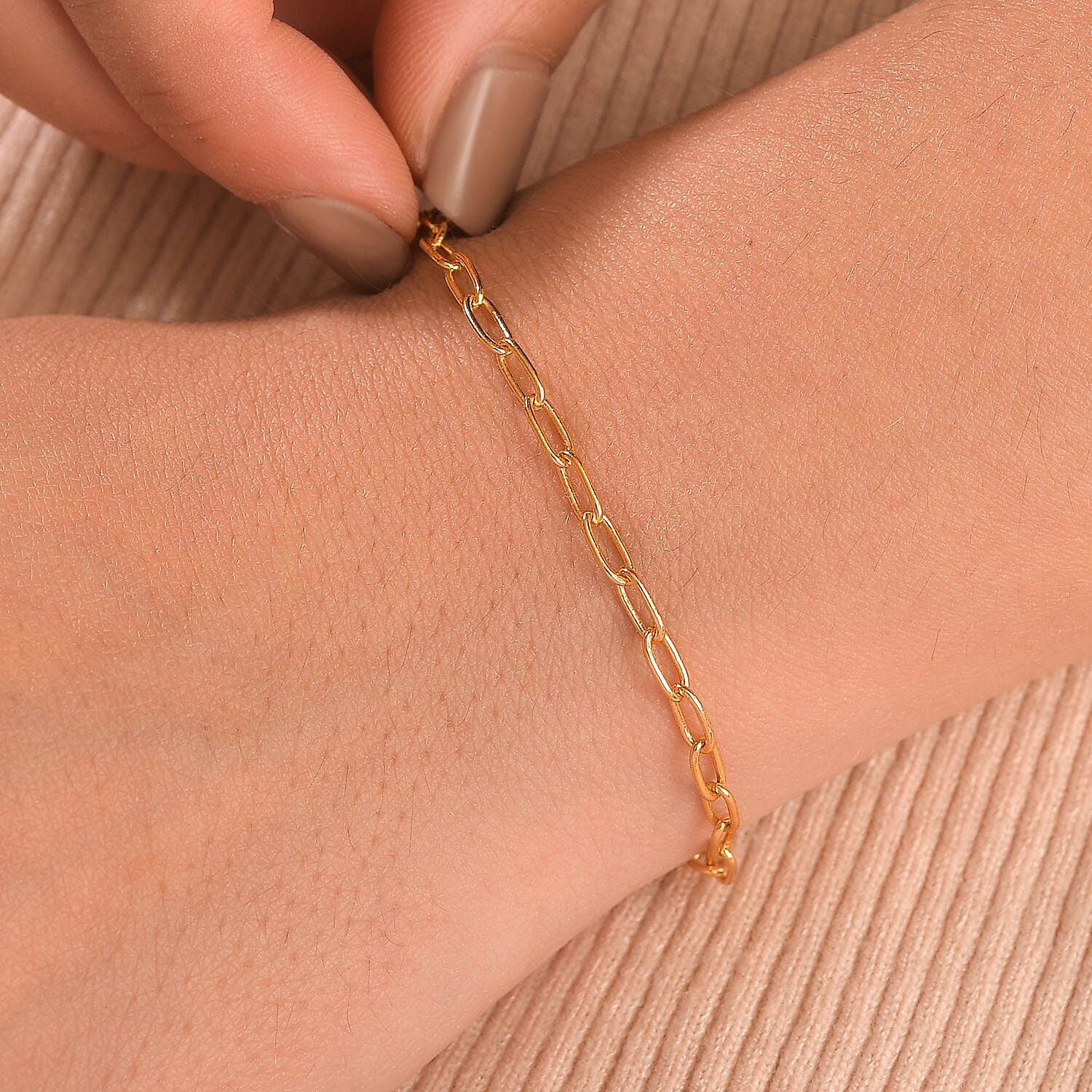 Paper Clip Bracelet (Size - 7.5) in Yellow Gold Sterling Silver