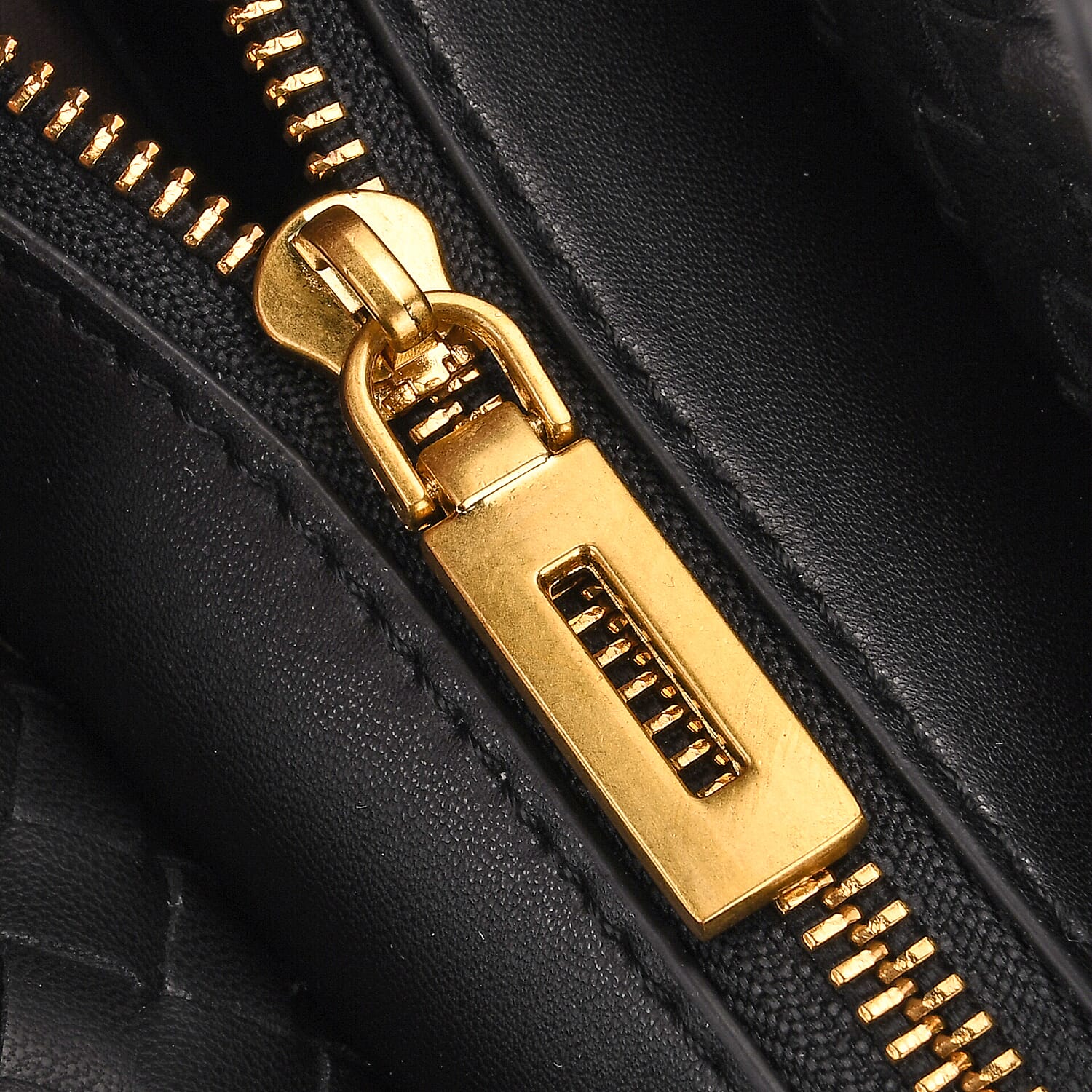 Designer Inspired - La Marey Woven Pattern Genuine Leather Crossbody Bag with Top Handle - Black