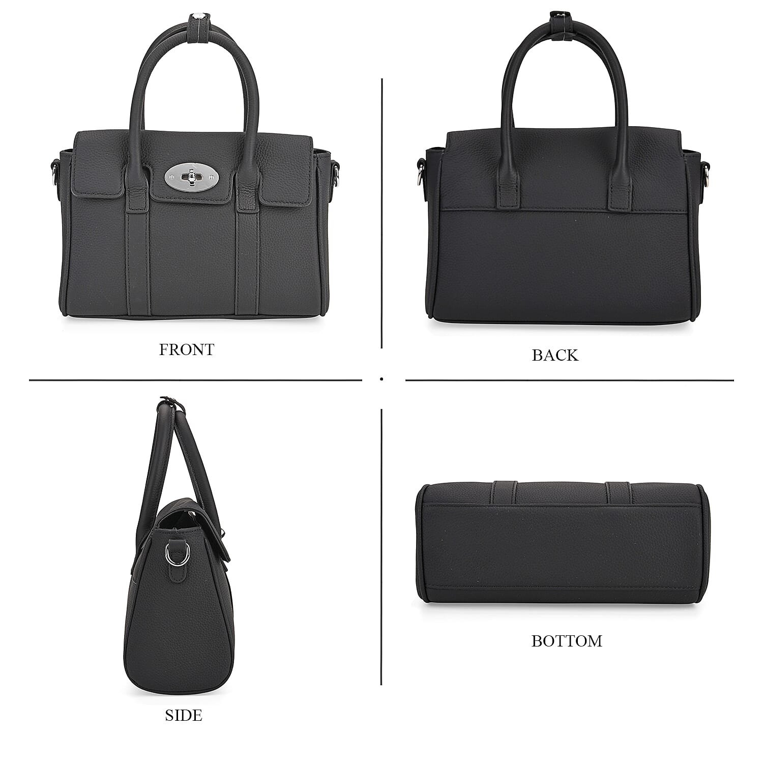 La Marey Genuine Leather Mini Bayswater Satchel Bag - Black