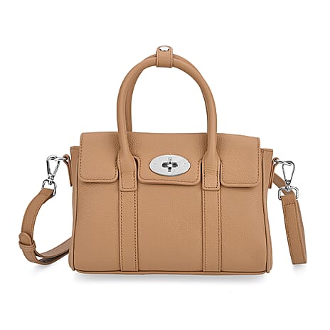 La Marey Genuine Leather Mini Bayswater Satchel Bag - Beige