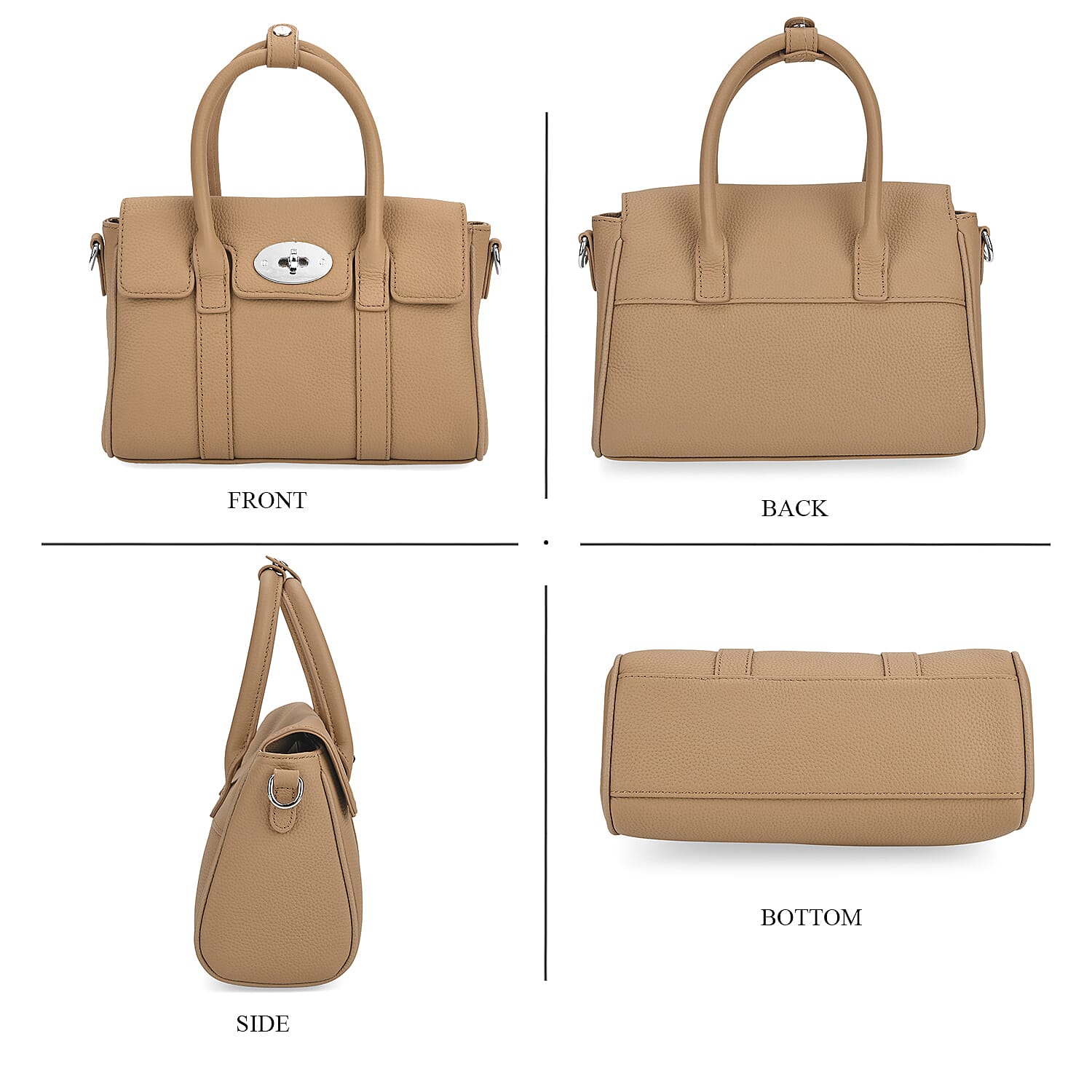 La Marey Genuine Leather Mini Bayswater Satchel Bag - Beige