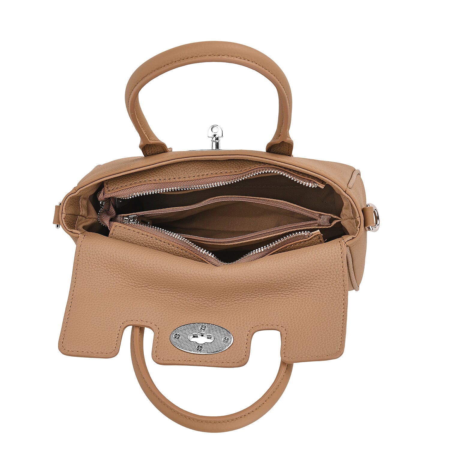 La Marey Genuine Leather Mini Bayswater Satchel Bag - Beige