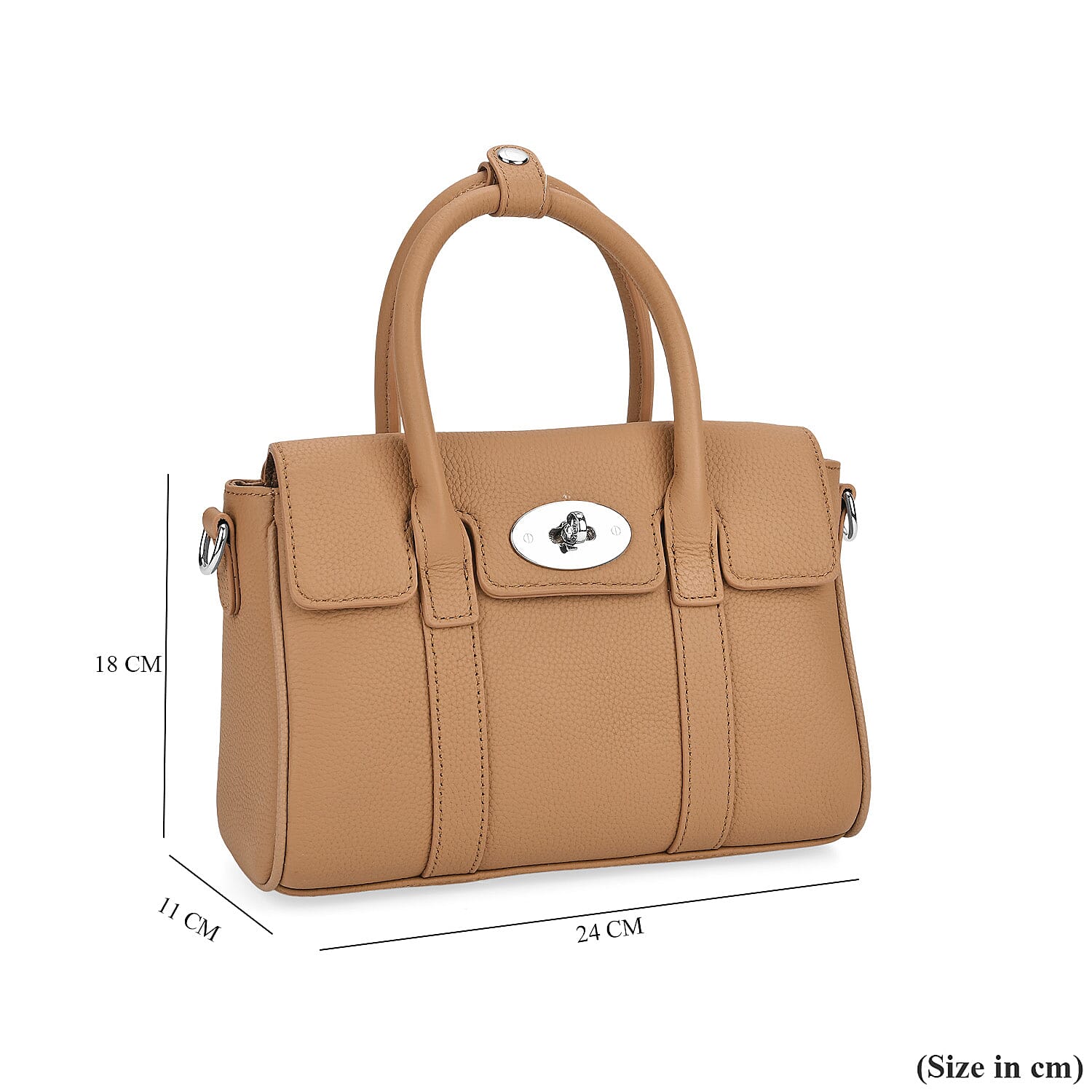 La Marey Genuine Leather Mini Bayswater Satchel Bag - Beige