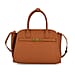 Genuine Leather Structured Top Handle Handbag with Gold Clasp & Shoulder Strap - Brown