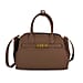 Genuine Leather Structured Top Handle Handbag with Gold Clasp & Shoulder Strap - Brown