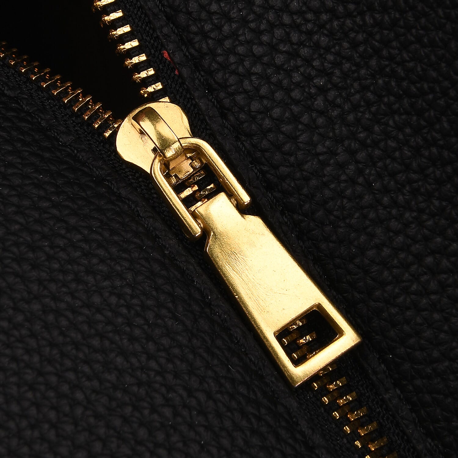 Genuine Leather Structured Top Handle Handbag with Gold Clasp & Shoulder Strap - Black