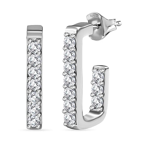 LUXURIANT 0.50 Ct Lab Grown Diamond (SI-GH) J Half Hoop Earring in Rhodium Overlay Sterling Silver