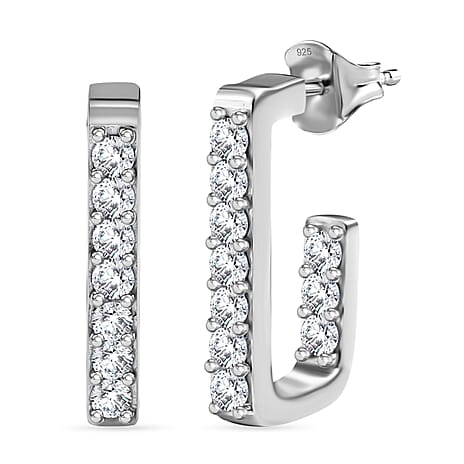 Luxuriant - Lab Grown Diamond (SI-GH) J Half Hoop Earring in Rhodium Overlay Sterling Silver 0.50 Ct.