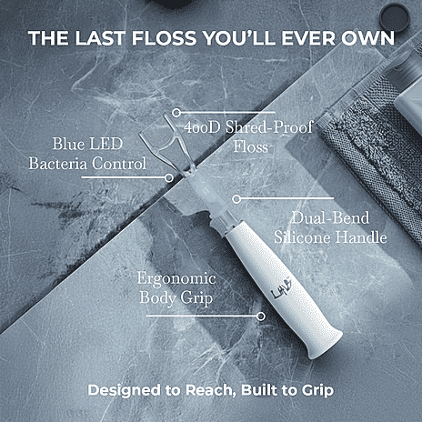 Lab Life Floss Light - LED Teeth Whitening and Interdental Flosser (Including 6 Flossing Heads)