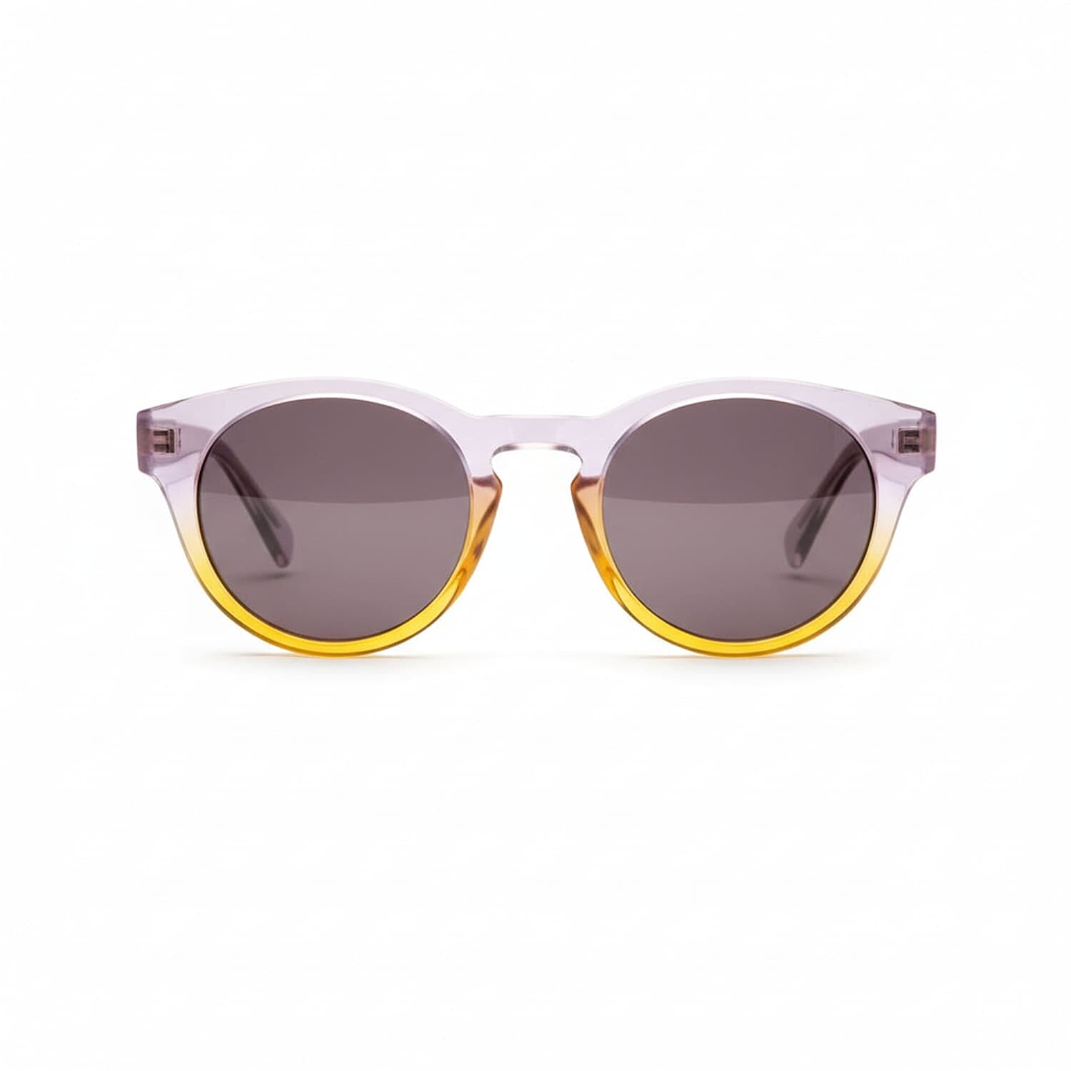 Two-Tone Frame Round Sunglasses - Purple & Yellow with Smoke Lens