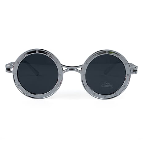 Retro Style Round Sunglasses - Clear Frame, Smoke Lens