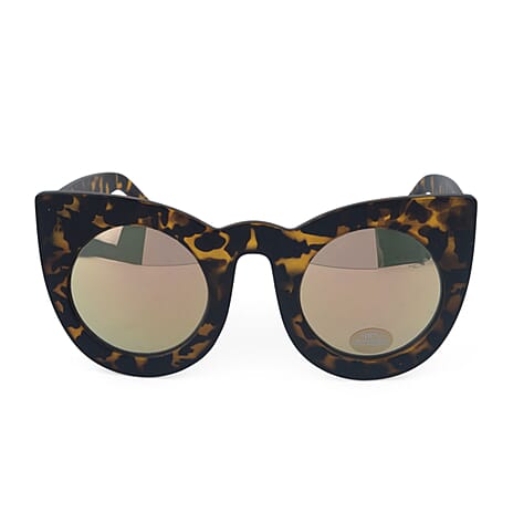 Stylish Demi Tortoiseshell Cat Eye Sunglasses with Mirror Lenses