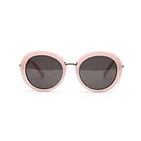 Oversized Round Sunglasses with Light Pink Frame & Smoke Lenses