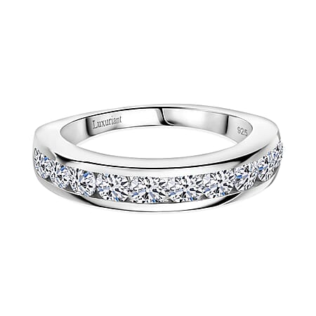 LUXURIANT 1 Ct. Lab Grown Diamond (SI G/H) Half Eternity Band Ring in Rhodium Overlay Sterling Silver