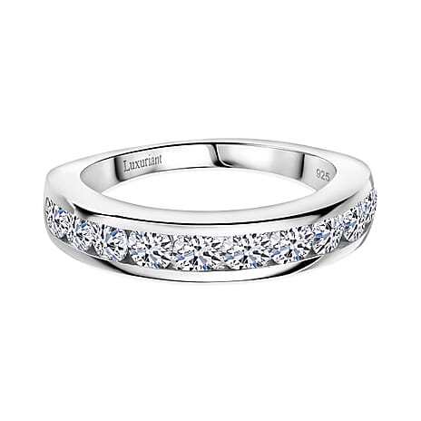 Luxuriant Lab Grown Diamond (SI-GH) Half Eternity Band Ring in Rhodium Overlay Sterling Silver 1.00 Ct.