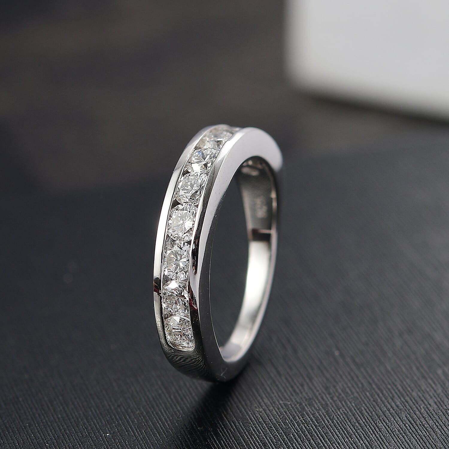 Luxuriant Lab Grown Diamond (SI-GH) Half Eternity Band Ring in Rhodium Overlay Sterling Silver 1.00 Ct.