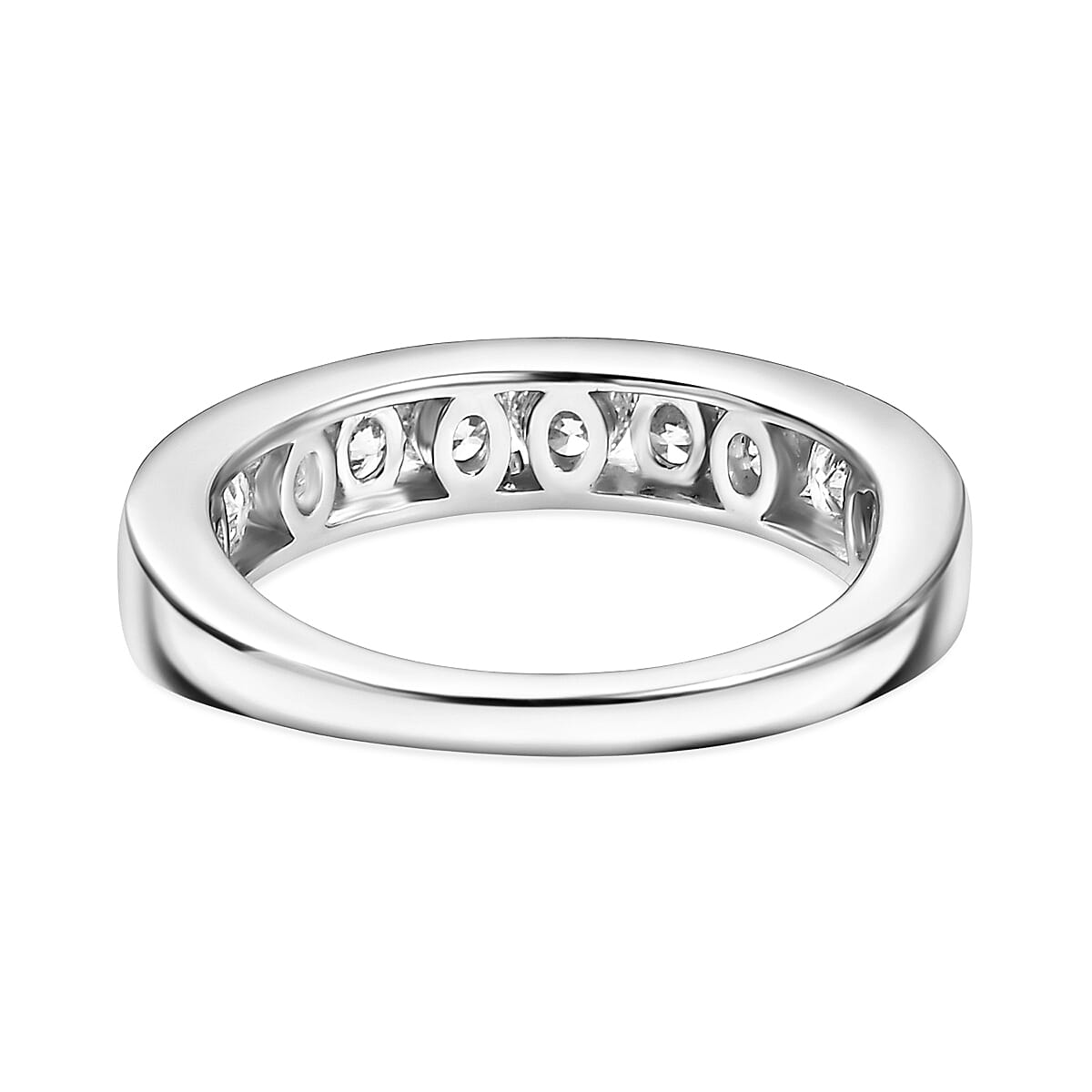 Luxuriant Lab Grown Diamond (SI-GH) Half Eternity Band Ring in Rhodium Overlay Sterling Silver 1.00 Ct.