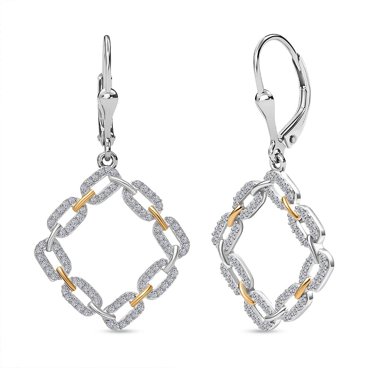 Luxuriant Diamond Lab Grown Diamond (SI-GH) Earring with Lever Back in 18K Vermeil Yellow Gold Plated Rhodium Overlay Sterling Silver