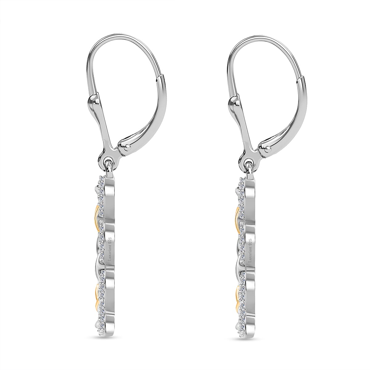 Luxuriant Diamond Lab Grown Diamond (SI-GH) Earring with Lever Back in 18K Vermeil Yellow Gold Plated Rhodium Overlay Sterling Silver