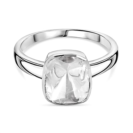 Polki Diamond Solitaire Ring in Rhodium Overlay Sterling Silver 0.50 Ct.