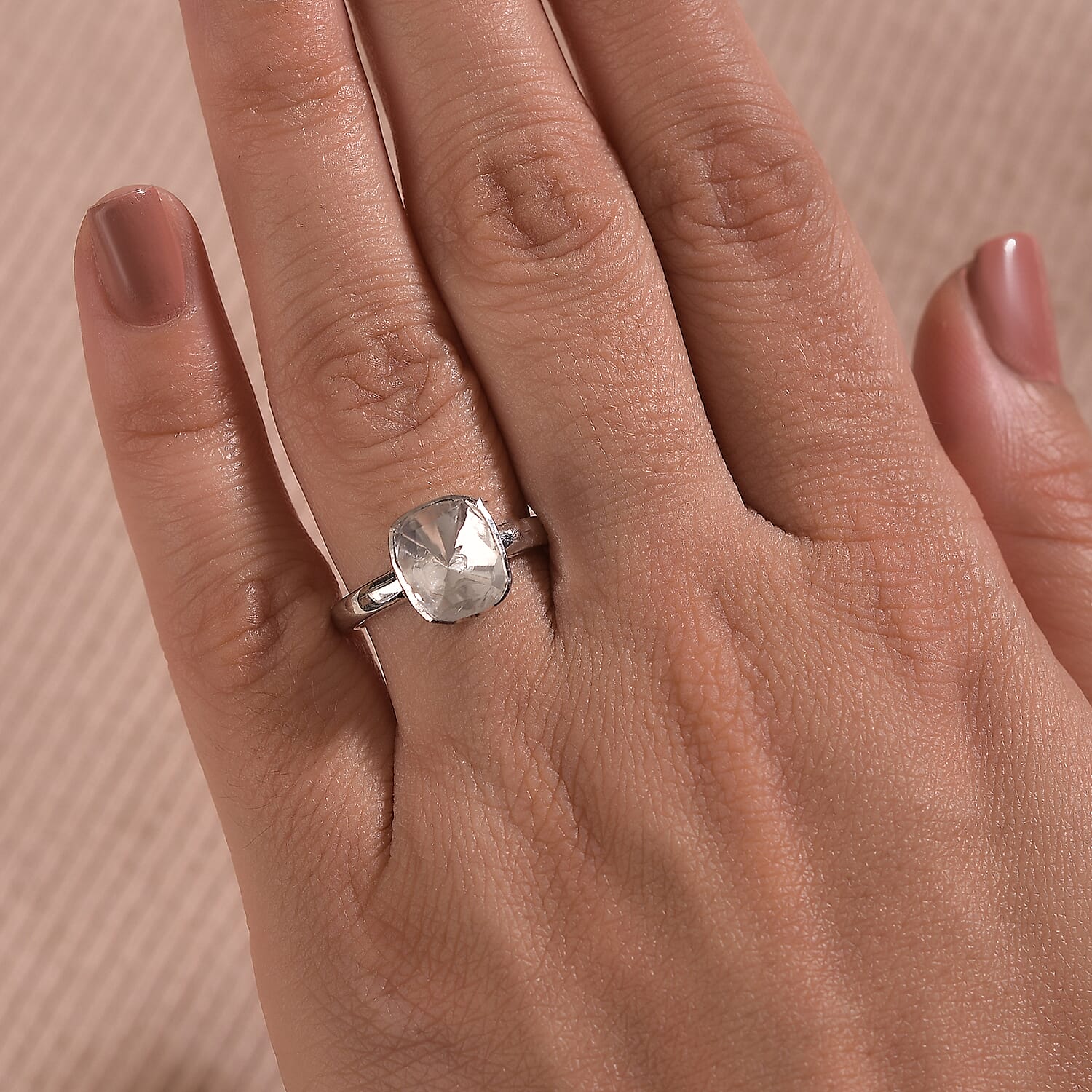 First Time Ever - Luxuriant Polki Diamond Ring in Rhodium Overlay Sterling Silver