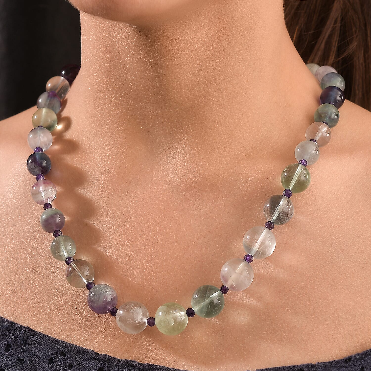 Multi Fluorite & African Amethyst Necklace (Size - 20-1 Ext) with Senorita Clasp (APPROX. 600 Cts)