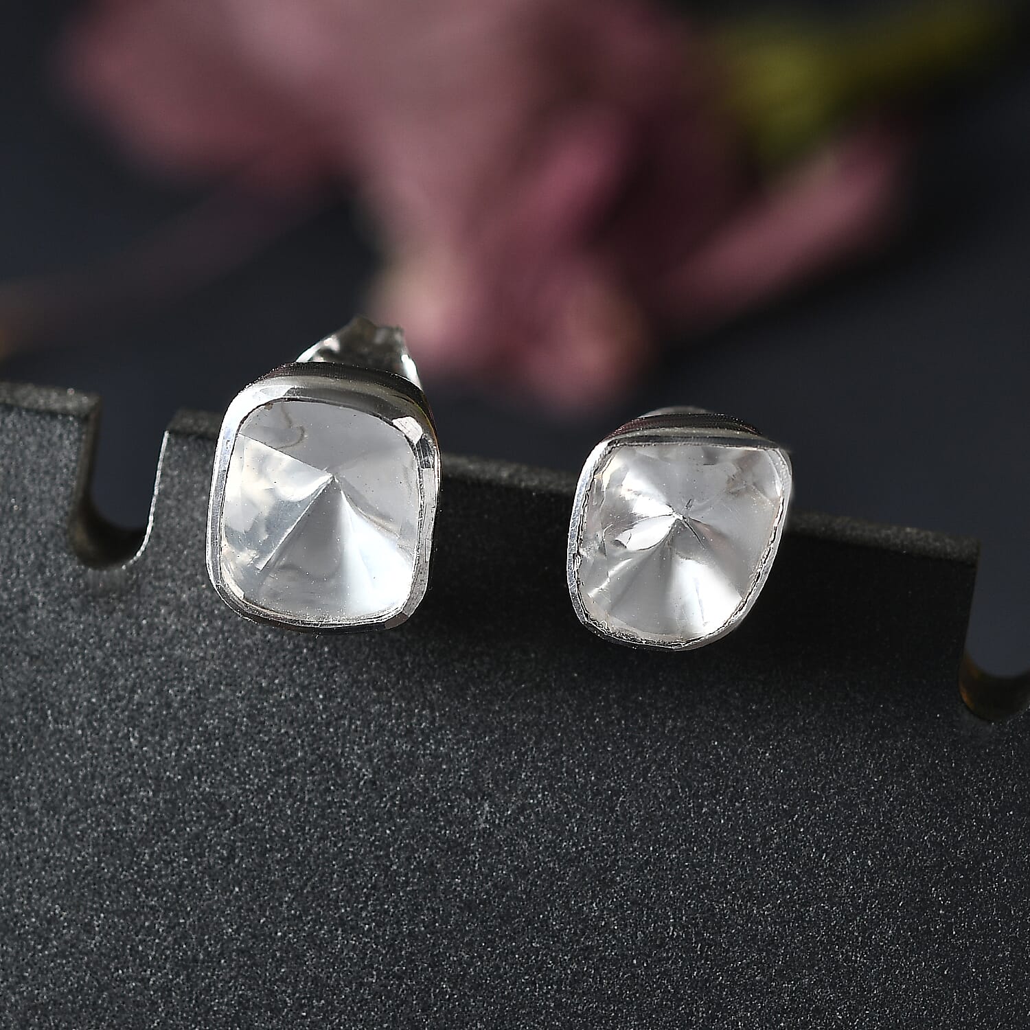First Time Ever - Luxuriant Polki Diamond Earrings with Push Back in Rhodium Overlay Sterling Silver 1.00 Ct.